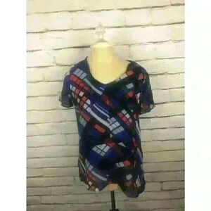 Vince Camuto Blue Multicolor Women’s Size XS Short Sleeve Double Layered Shirt